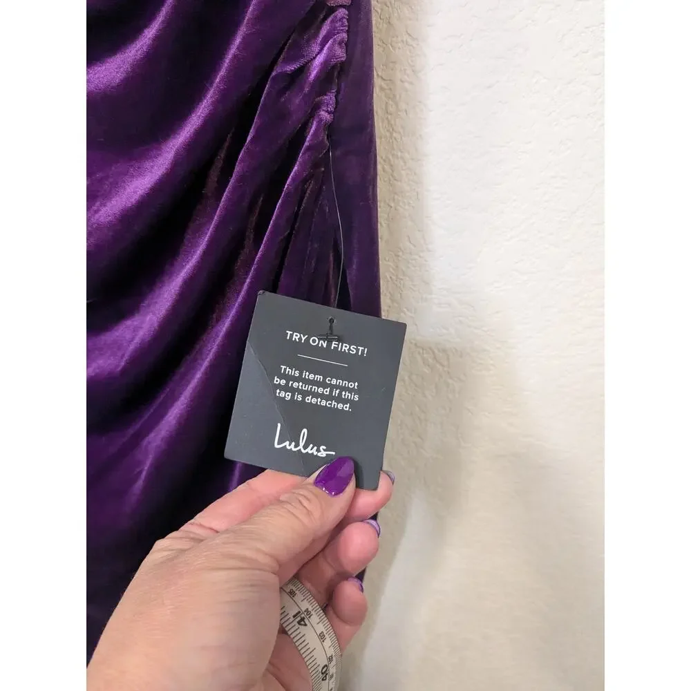 LULUS Glamorous Celebrations Purple Velvet Strapless Tulip Dress Womens Large - Picture 4 of 13